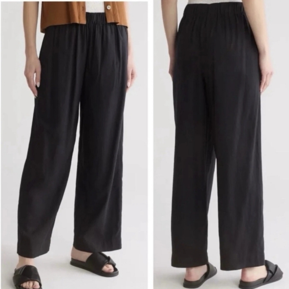 Madewell Wide Leg High Waist Linen Blend Pants Black